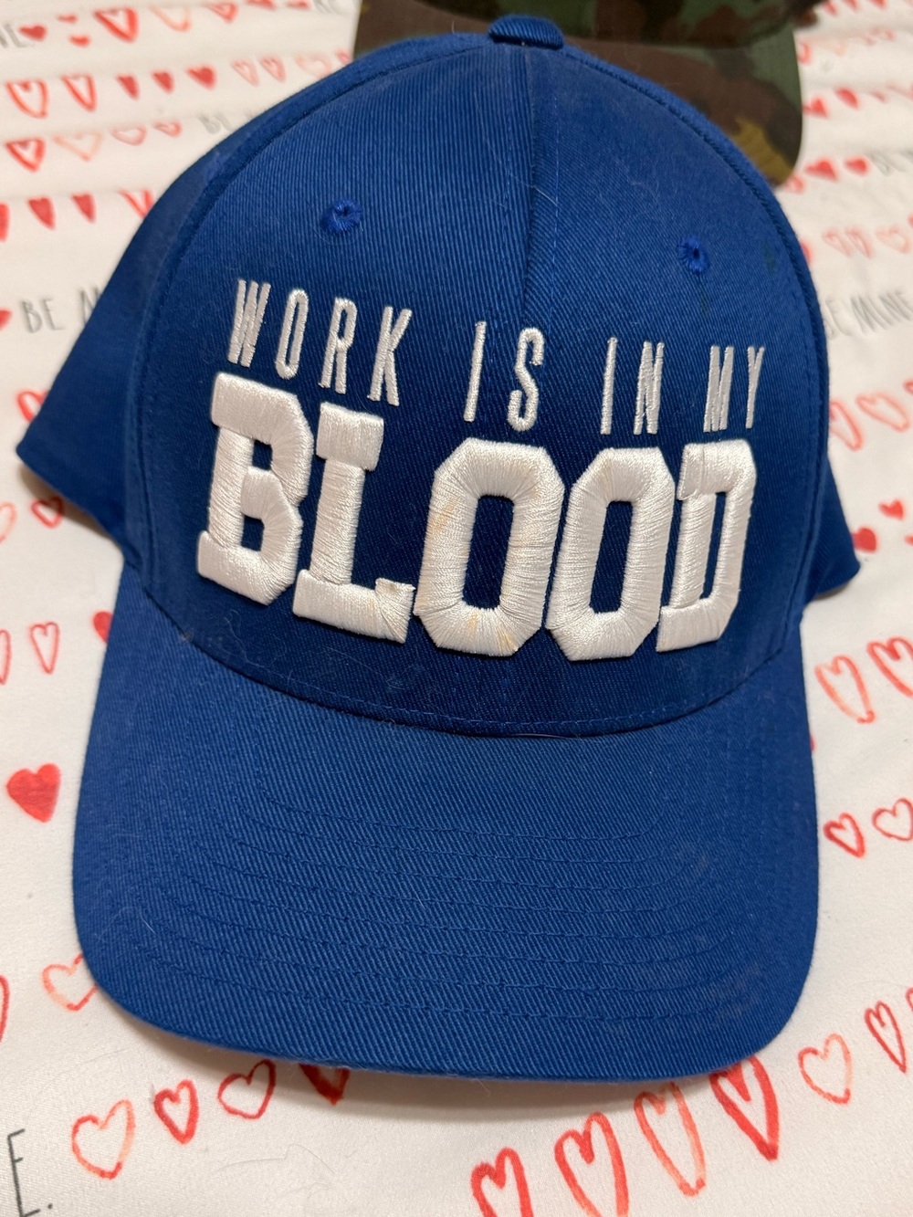 Blue 'Work Is In My Blood' Embroidered Baseball Cap Dana Linn Bailey